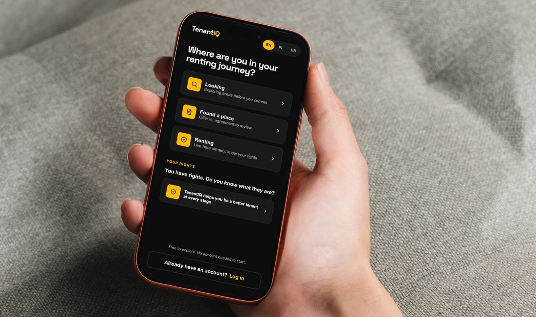 The tenant's phone app, showing an issue being reported and its status history.